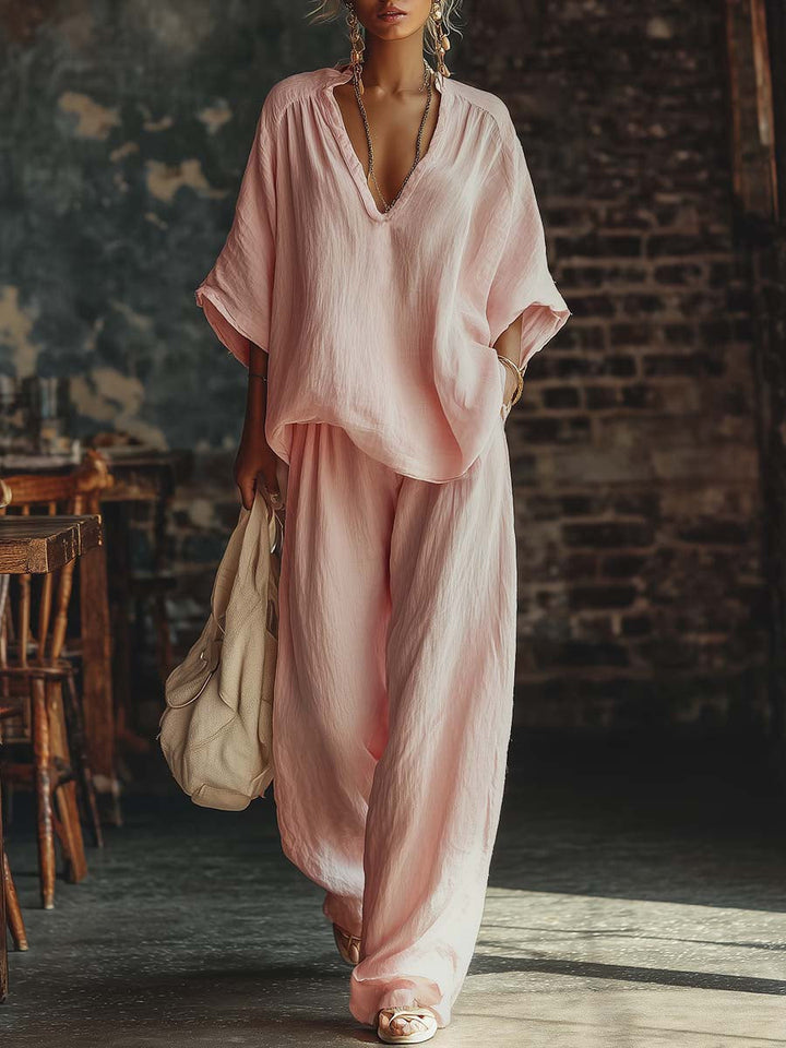 Noémie | Ensemble Chemise V-Cou et Pantalon Femme