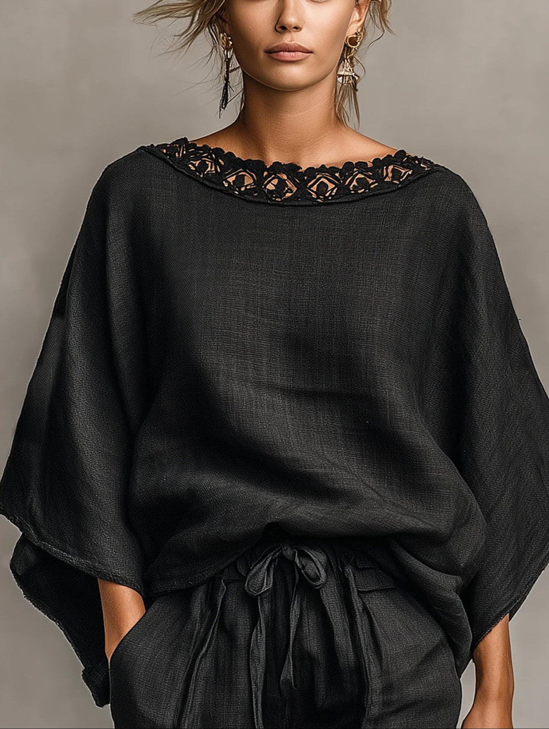 Sophia | Ensemble Blouse à Col Bateau en Dentelle Lila et Shorts Femme