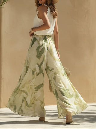 Chloé | Ensemble Top en Chiffon Volant et Pantalon Imprimé Femme