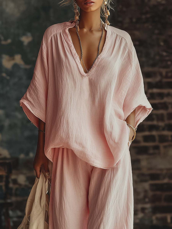 Noémie | Ensemble Chemise V-Cou et Pantalon Femme