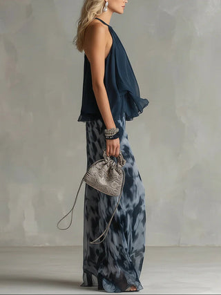 Daphné | Ensemble Top à Col Halter et Pantalon Ample Imprimé Femme