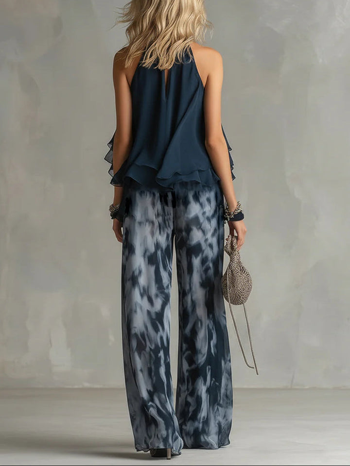 Daphné | Ensemble Top à Col Halter et Pantalon Ample Imprimé Femme