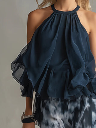 Daphné | Ensemble Top à Col Halter et Pantalon Ample Imprimé Femme