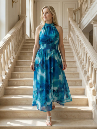 Michelle | Robe midi à encolure halter froncée femme