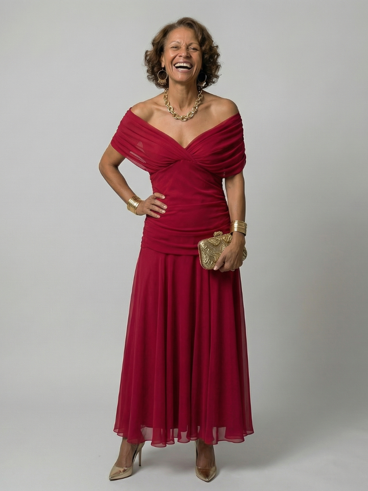 Pénélope | Robes midi fluides off-épaules femme