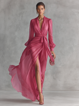 Solange | Robe Longue en Chiffon avec Perles et Décolleté en V Femme