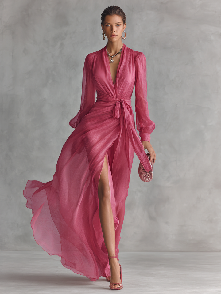 Solange | Robe Longue en Chiffon avec Perles et Décolleté en V Femme