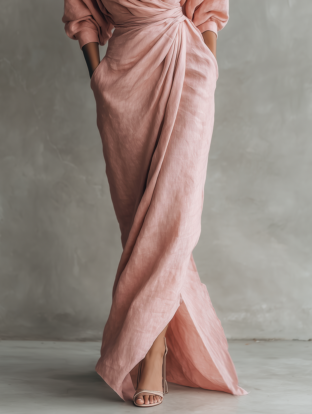 Céleste | Robe Maxi en Lin Rose avec Décolleté en V Femme
