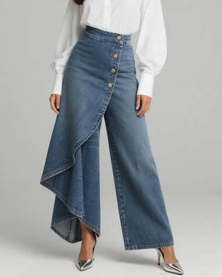 Audrey™ – Le pantalon denim taille haute à ceinture nouée, structuré et facile à vivre