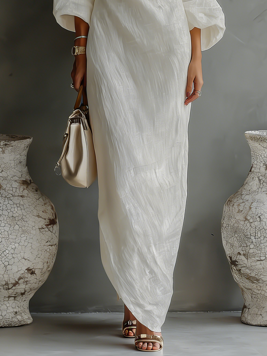 Capucine | Robe Fluide Ivoire avec Épaule Dégagée en Mélange de Lin Femme