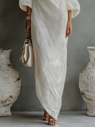 Capucine | Robe Fluide Ivoire avec Épaule Dégagée en Mélange de Lin Femme