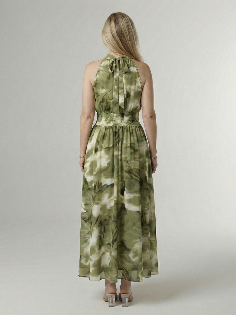 Michelle | Robe midi à encolure halter froncée femme