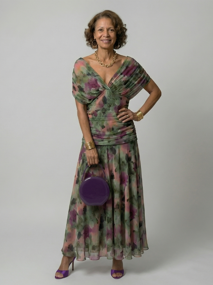 Pénélope | Robes midi fluides off-épaules femme
