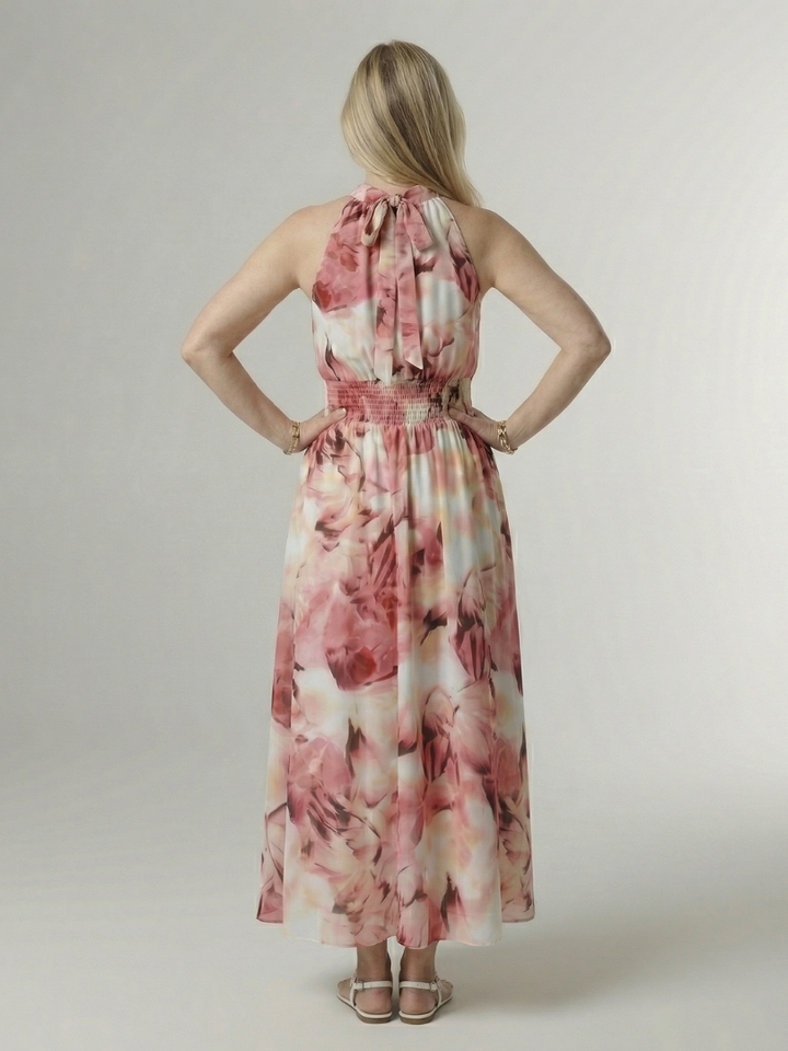 Michelle | Robe midi à encolure halter froncée femme