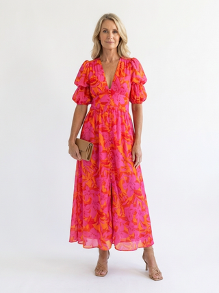 Juliet | Robe midi à manches bouffantes et décolleté en V floral femme