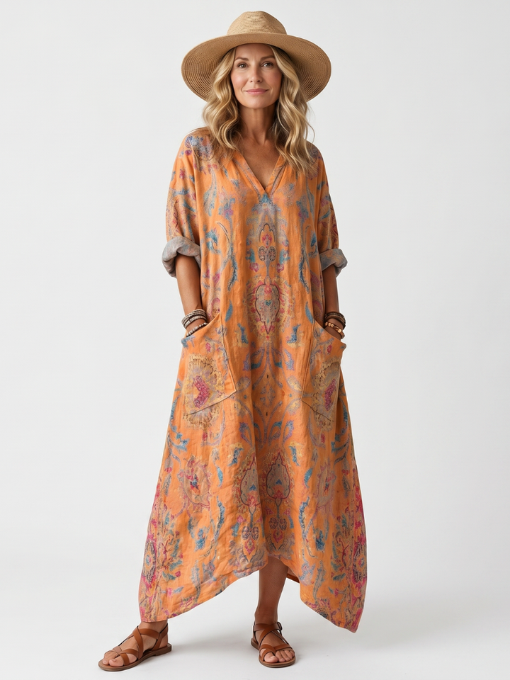Remi — Robe midi femme imprimée à col cranté
