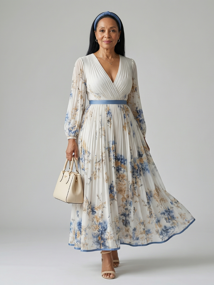 Claudine | Robe midi drapée plissée femme
