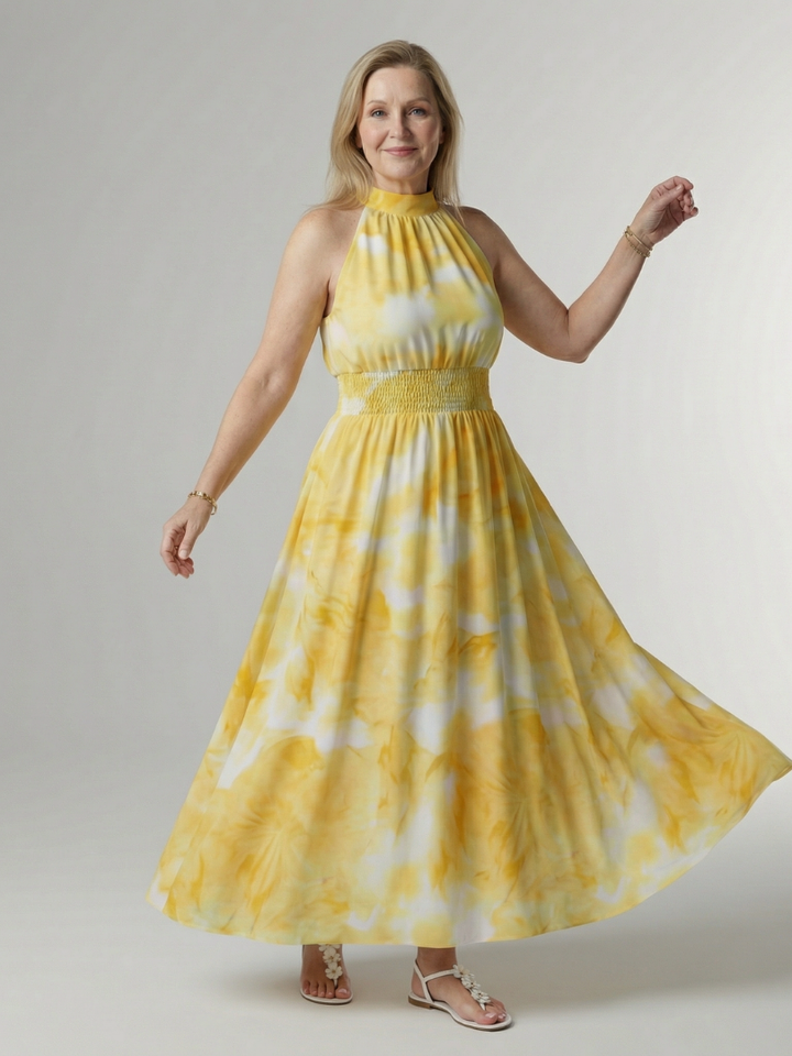 Michelle | Robe midi à encolure halter froncée femme