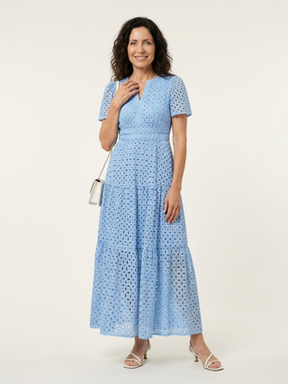 Julie | Robe midi à manches courtes et col V étagée femme