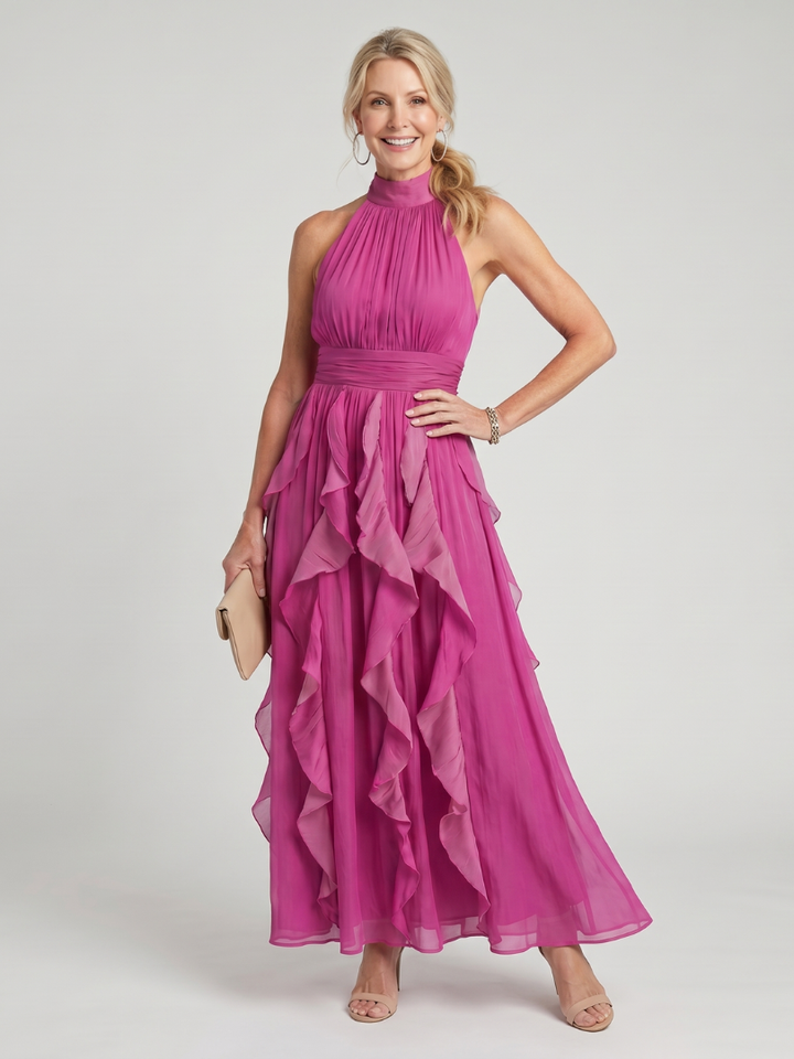 Noémi | Robe maxi à col montant avec volants froncés femme
