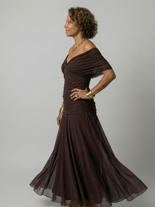 Pénélope | Robes midi fluides off-épaules femme