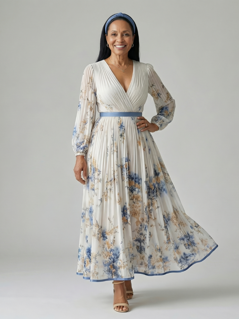 Claudine | Robe midi drapée plissée femme