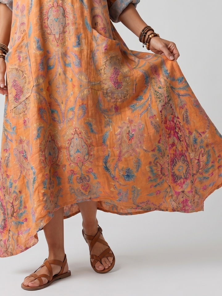 Remi — Robe midi femme imprimée à col cranté