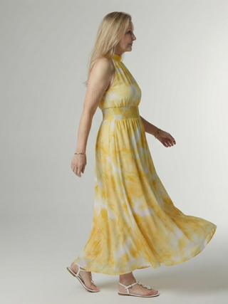 Michelle | Robe midi à encolure halter froncée femme