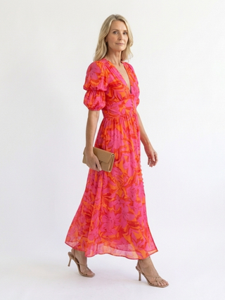 Juliet | Robe midi à manches bouffantes et décolleté en V floral femme