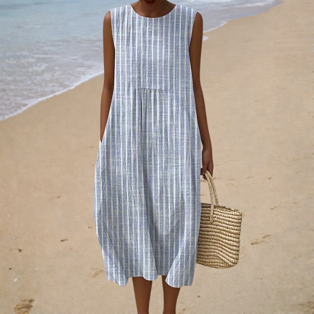 Élodie | Robe Midi Rayée Sans Manches Femme