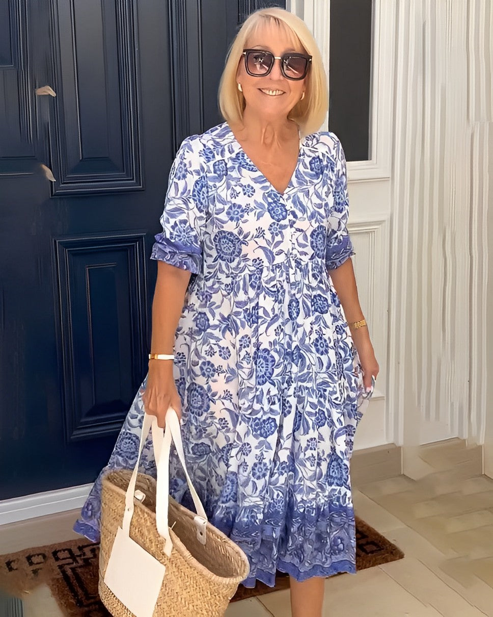 Isabelle | Robe fleurie V-neck élégante femme
