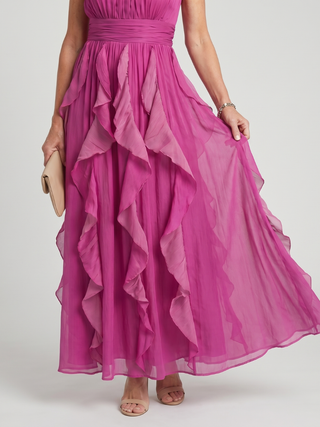 Noémi | Robe maxi à col montant avec volants froncés femme