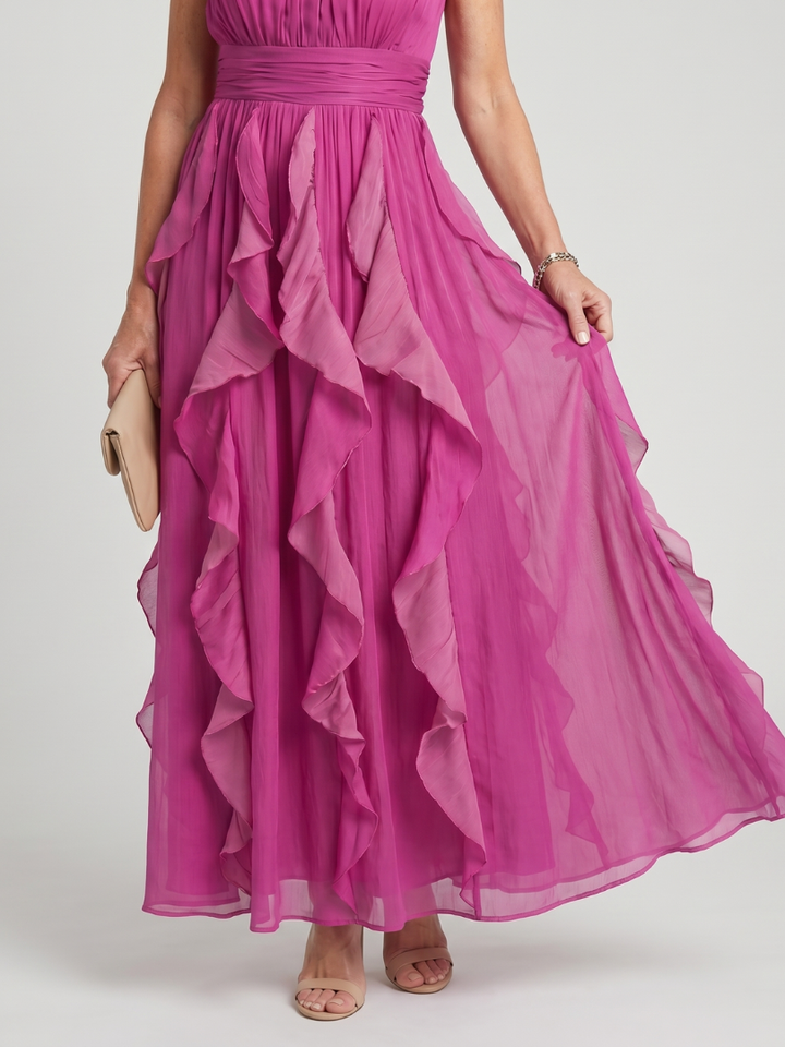 Noémi | Robe maxi à col montant avec volants froncés femme