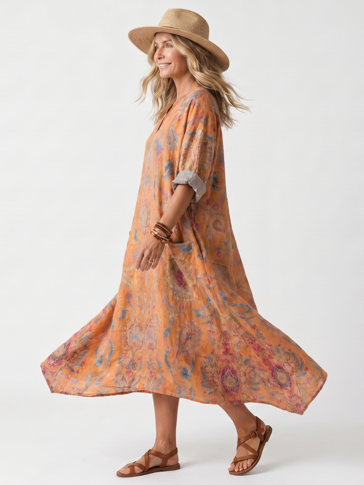 Remi — Robe midi femme imprimée à col cranté