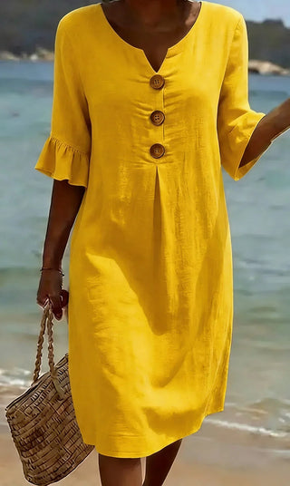 Vanesa – Robe fluide avec manches volantées et boutons