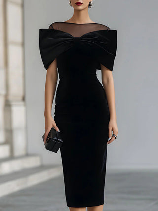 Eléa | Robe Midi en Velours Noir avec Nœud Dramatique Femme