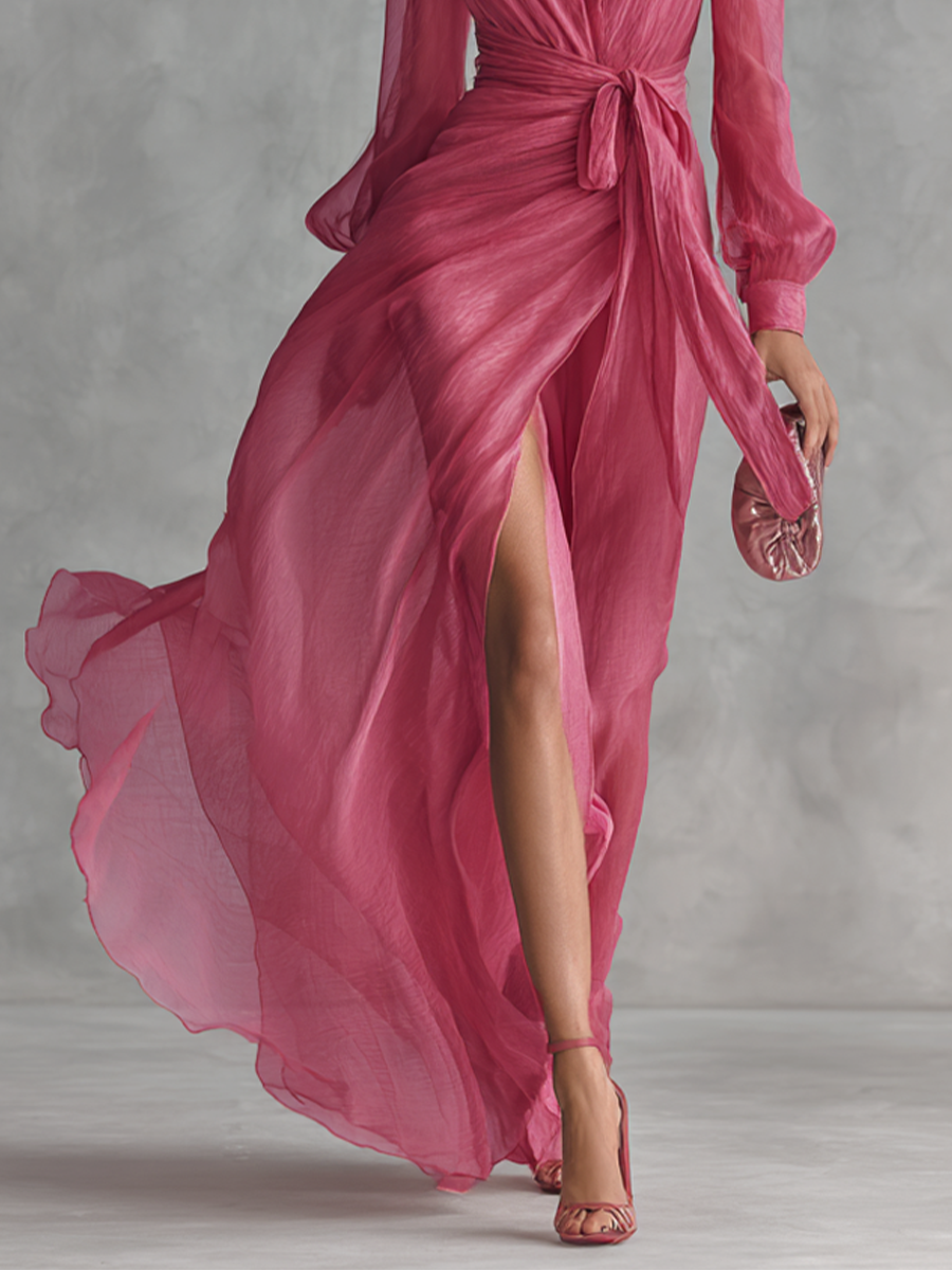 Solange | Robe Longue en Chiffon avec Perles et Décolleté en V Femme
