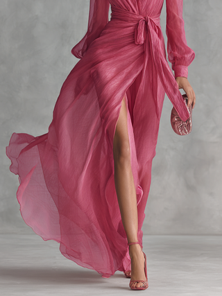 Solange | Robe Longue en Chiffon avec Perles et Décolleté en V Femme