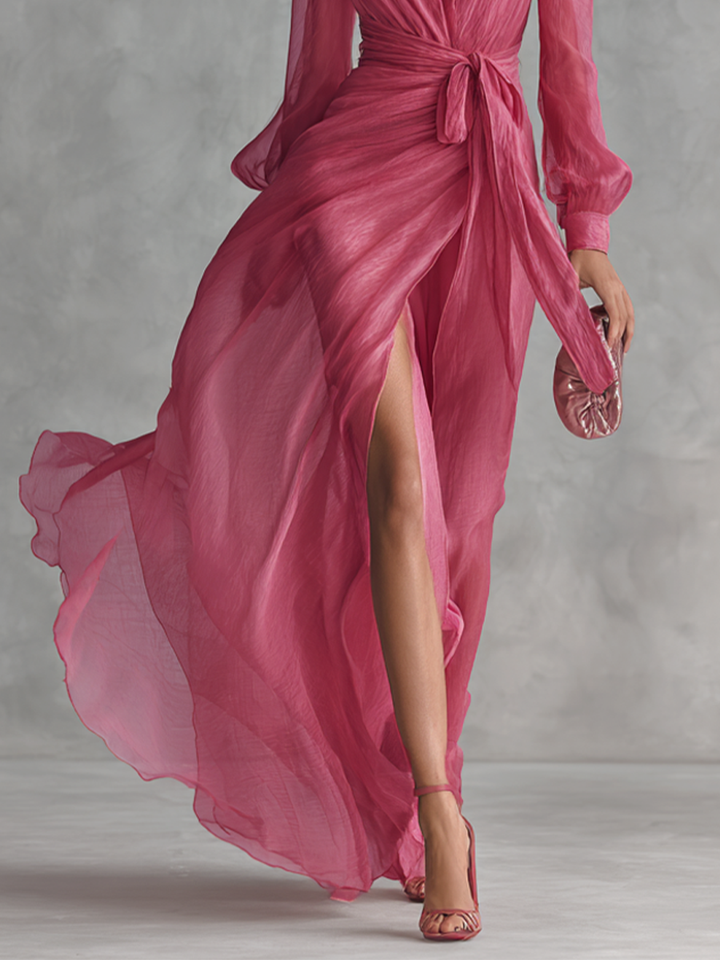 Solange | Robe Longue en Chiffon avec Perles et Décolleté en V Femme