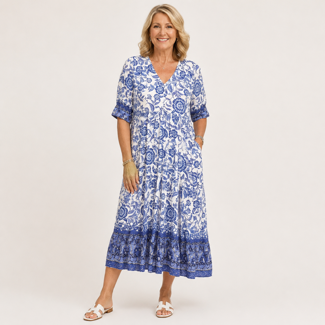 Isabelle | Robe fleurie V-neck élégante femme