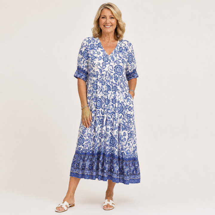 Isabelle | Robe fleurie V-neck élégante femme