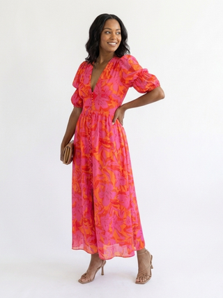 Juliet | Robe midi à manches bouffantes et décolleté en V floral femme
