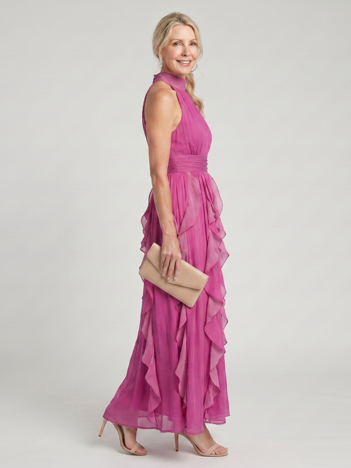Noémi | Robe maxi à col montant avec volants froncés femme