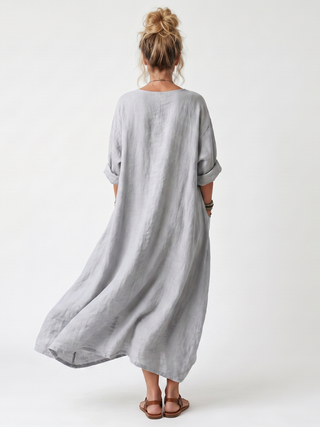 Raina — Robe midi femme brodée à empiècements contrastés