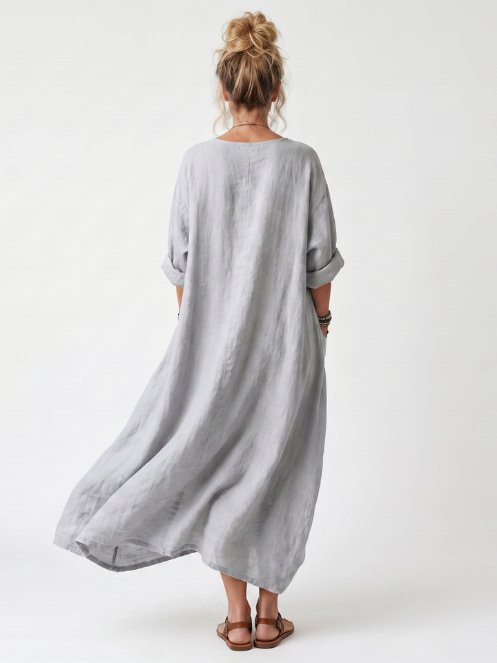 Raina — Robe midi femme brodée à empiècements contrastés
