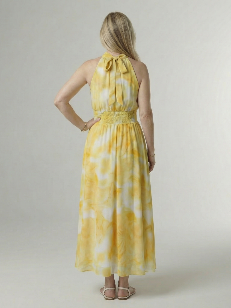 Michelle | Robe midi à encolure halter froncée femme