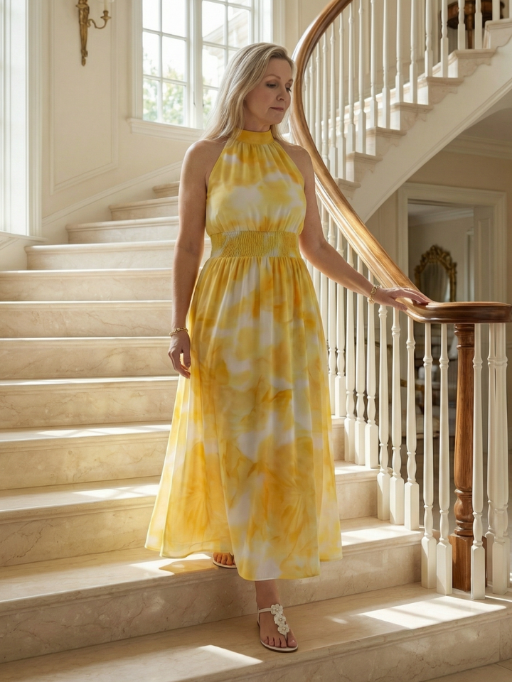 Michelle | Robe midi à encolure halter froncée femme