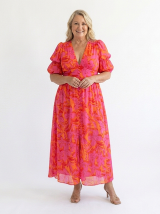Juliet | Robe midi à manches bouffantes et décolleté en V floral femme