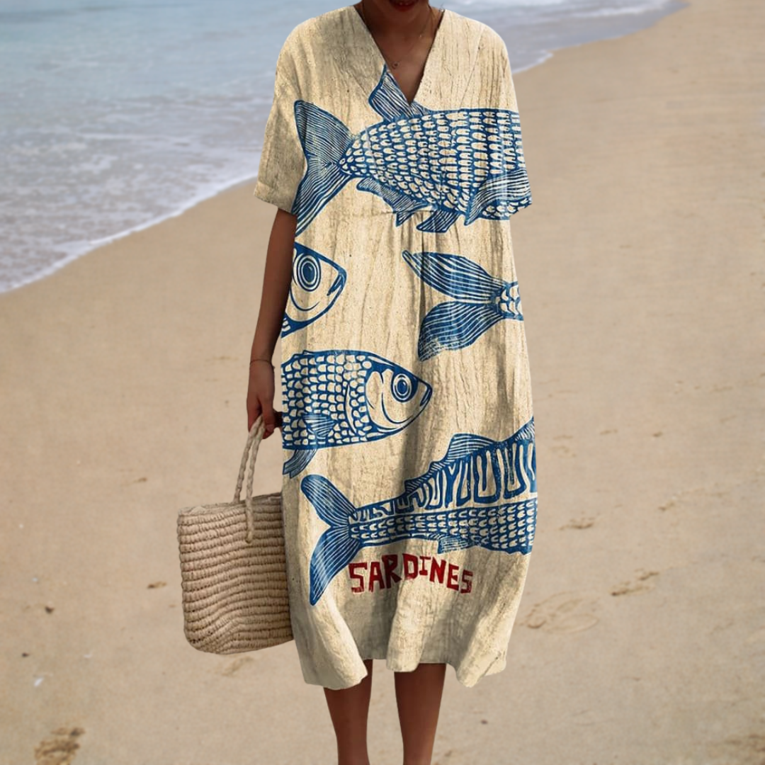 Félice | Robe Longue à Motif Sardines Femme