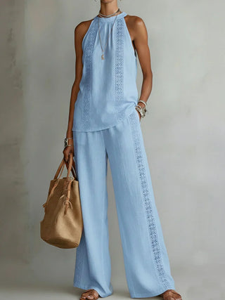 Pauline | Ensemble Deux Pièces en Lin Élégant à Col Halter Femme